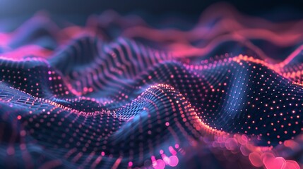 Wall Mural - colorful abstract waves of light and energy undulate across a dark background, representing data flo