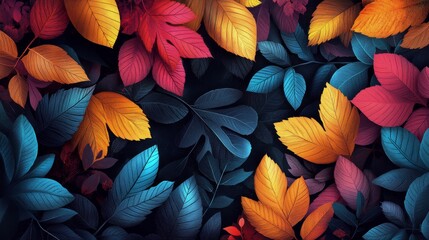 Poster - Vibrant autumn leaves create a colorful carpet in a serene outdoor setting during fall