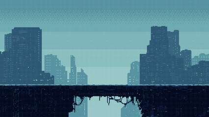 Wall Mural - pixel art sci fi city, cyberpunk game level background, 8 bit image futuristic cityscape, 2d pixel r
