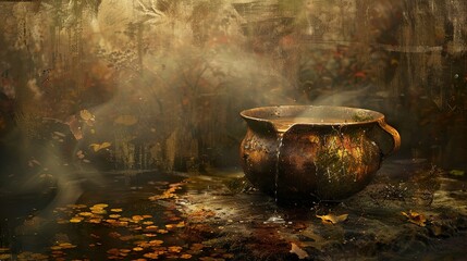 Wall Mural - Mystical Cauldron in a Foggy Forest