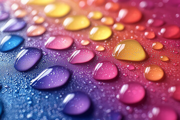 Canvas Print - A close-up of droplets of various colors blending together on a smooth surface, creating a vibrant, abstract design. Concept of color mixing and fluid art.