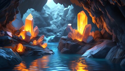 Wall Mural - Mystical 3D Crystal Cave with Radiant Gemstones Illuminating the Enchanting Environment