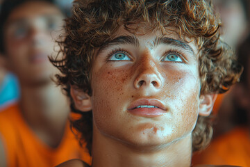 Canvas Print - A teenager with an excited expression, eagerly awaiting their turn at a game or activity. Concept of anticipation and excitement.