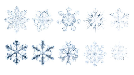 Poster - Crystal snowflakes collection set, isolated on white background