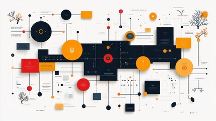 Abstract infographic with data visualization and interconnected elements.