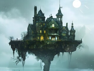 Haunted castle on floating island