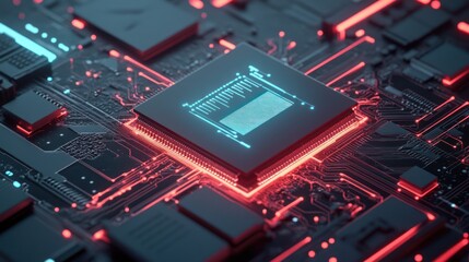 Circuit Board with Glowing CPU