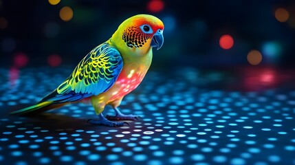 Glowing parrot with dark background and light pattern image