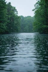 Wall Mural - A body of water with rain falling on it