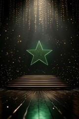 glittering green star above golden steps