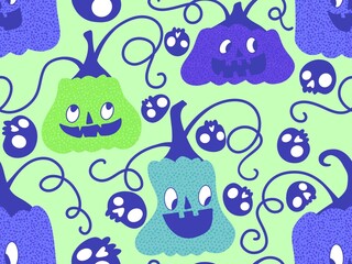 Halloween cute pumpkins seamless monsters pattern for wrapping paper and fabric