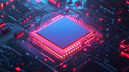 Computer Chip with Neon Lights