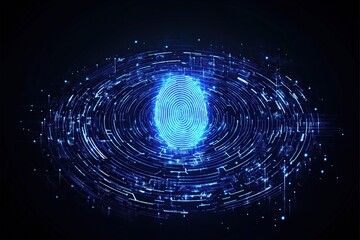 Wall Mural - digital identity biometric security concept with blue glowing fingerprint