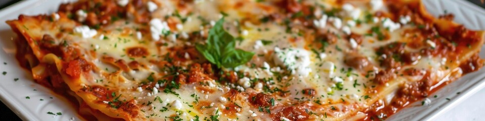 Poster - Baked Pasta Lasagna with Meat Ragu Sauce, Ricotta, and Mozzarella