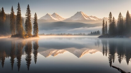 Wall Mural - A serene lake with mountains in the background