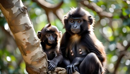 Playful Gelada monkey exploring its tree habitat