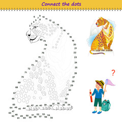 Wall Mural - Connect the dots from 1 to 80 and draw the leopard. Trace the line between numbers. Coloring book for kids. Develop counting skills. Logic puzzle game for children. Educational page. Vector image