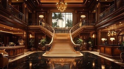 Canvas Print - Luxury Hotel Lobby with Grand Staircase