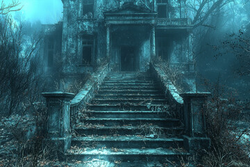 Wall Mural - an old, abandoned mansion with creaking floors and flickering lights, haunted by shadowy apparitions