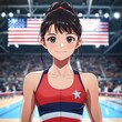 © atar - Smiling Anime Girl Athlete with USA Team Uniform,  Standing on the Podium