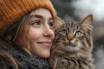 Wall Mural - A teenager volunteering at a local animal shelter, interacting with pets and helping with care and adoption activities. Concept of community service and compassion.