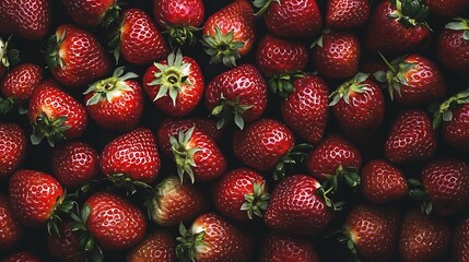 Wall Mural - Fresh red strawberries close up background texture