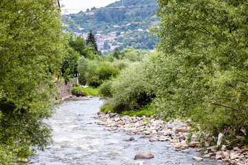 Wall Mural - Aghstev river in Dilijan on overcast summer day