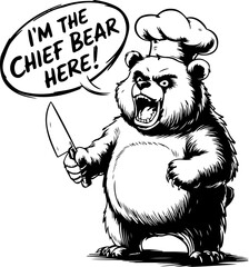 Poster - Cheerful Chef Bear Holding Knife in Cartoon Style