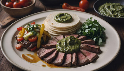 Wall Mural - plate of steak fajitas with chimichurri