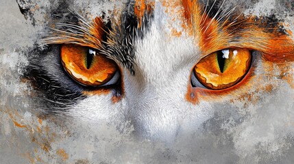 Wall Mural - It is an illustration of an angry, aggressive cat's face the looks of a predator. It can be used for cover design, cards, postcards, interior design, posters, brochures or presentations.