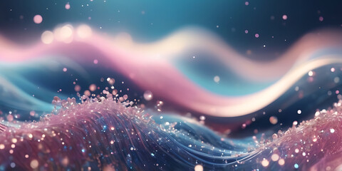 Wall Mural -  abstract background with pink and blue waves, 3d render illustration,  Silk Luxury glitter background