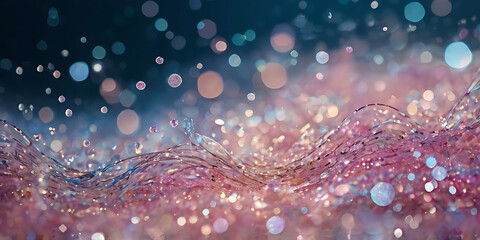 Wall Mural -  abstract background with pink and blue waves, 3d render illustration,  Silk Luxury glitter background