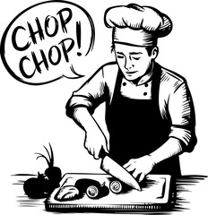 Poster - Chef Preparing Ingredients with 'Chop Chop!' Style