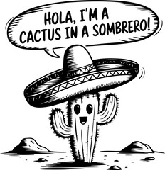 Poster - Cartoon Cactus with Sombrero and Cheerful Expression