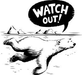 Poster - Vector Illustration of a Polar Bear with Alert Speech Bubble