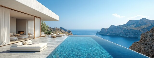 Canvas Print - Modern Villa with Infinity Pool and Stunning Ocean Views