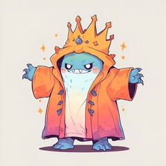 Sticker - Cute Cartoon Monster Wearing a Royal Crown and Robe