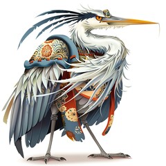 Wall Mural - Heron samurai fantasy animal cartoon isolated whitebackground