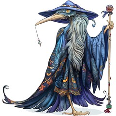 Wall Mural - Heron Sorcerer Occupation fantasy animal cartoon isolated whitebackground