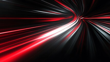 Canvas Print - Abstract red and white light streaks on black background, speed and motion concept