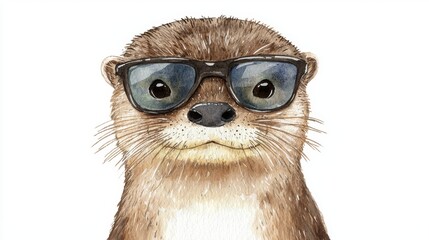 Wall Mural - Cartoon illustration of an otter in glasses for a cover, card, postcard, home decor or interior design.