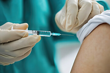 Healthcare worker preparing to inject vaccine into a patient arm, administering vaccination