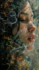 Wall Mural - Dreamy Portrait of a Woman Surrounded by Nature