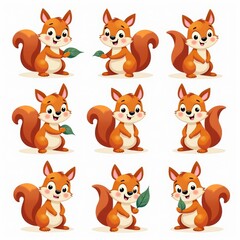 Cute Cartoon Squirrels Illustration with Leaves - Fun Animal Clipart for Kids