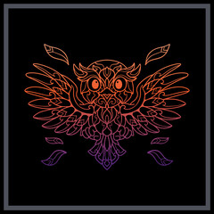 Wall Mural - Gradient color owl bird cartoon  mandala arts isolated on black background