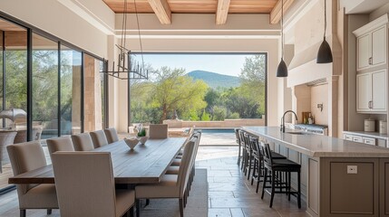 modern interior design of kitchen. design of dining room