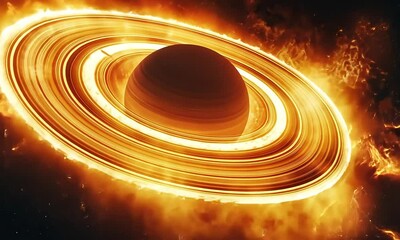 Wall Mural - fiery planet with glowing rings in space with ai generated.