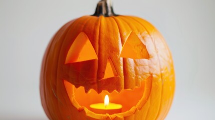 Halloween pumpkin carving glowing on white background