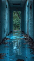 Canvas Print - Flooded Hallway in an Abandoned Building