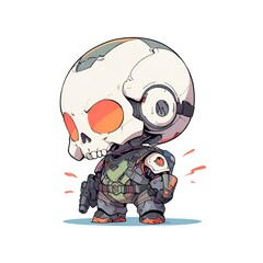 Canvas Print - Cute Skull-Headed Robot Illustration